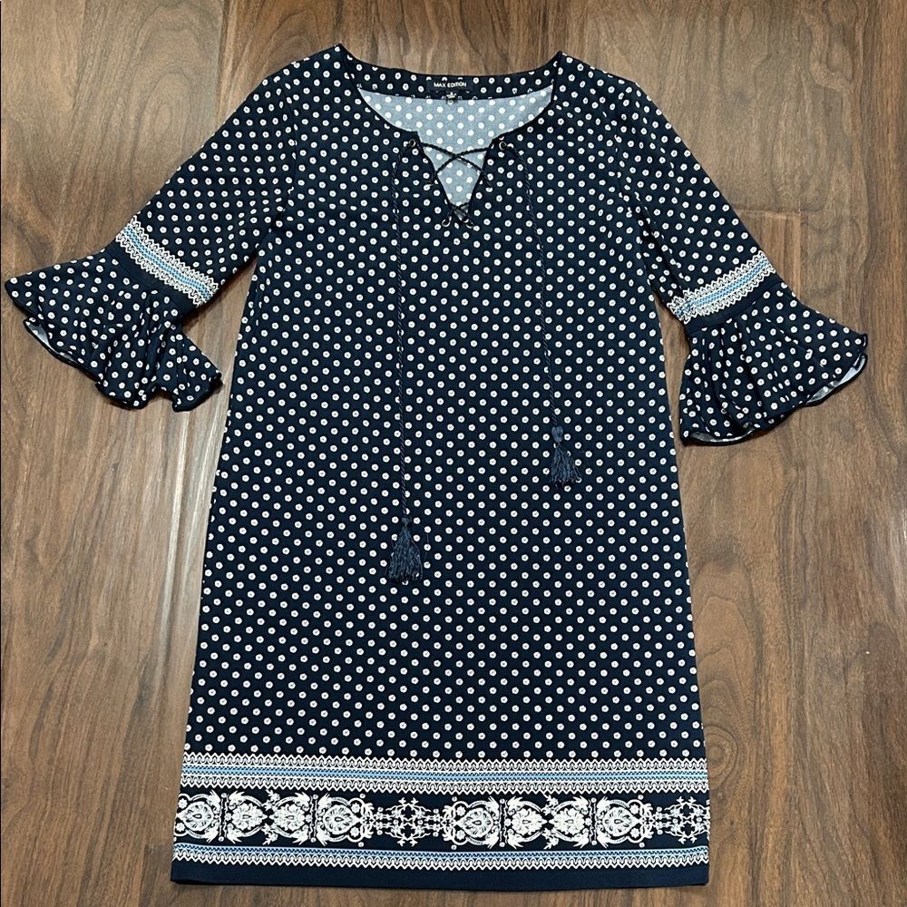 Max Edition Navy  Dot Bohemian Dress